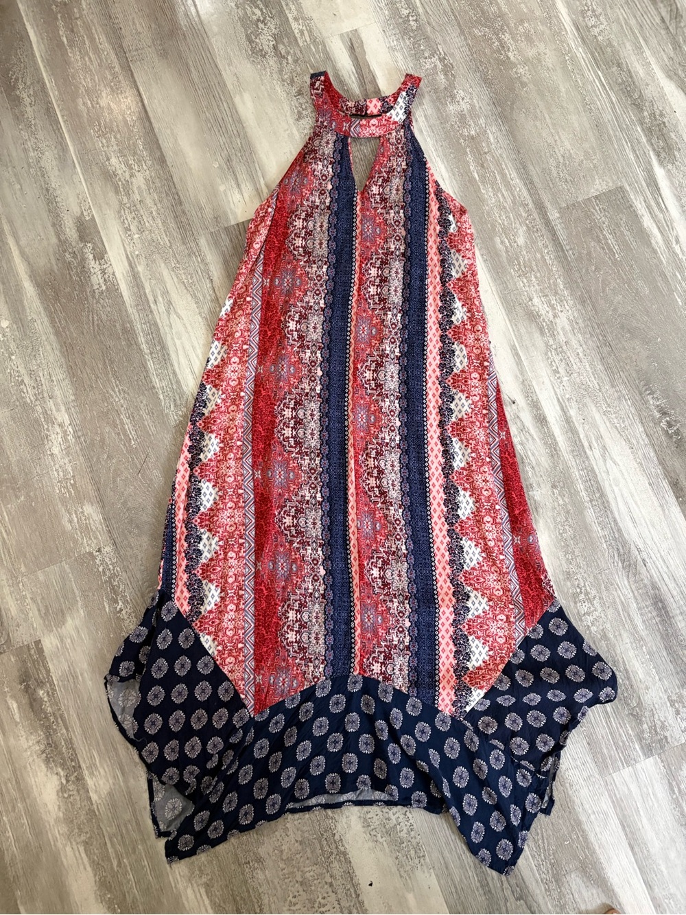 Boho Halter Maxi Dress in Red & Navy